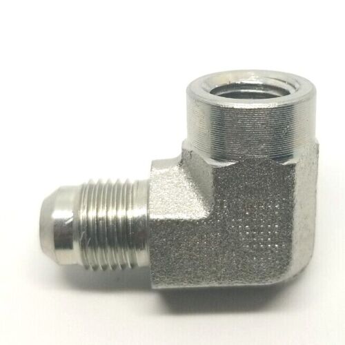 3/8 Jic 37 Flare Male x 1/4  Female Npt 90 Degree L Hydraulic Steel Fitting FasParts 2502-06-04