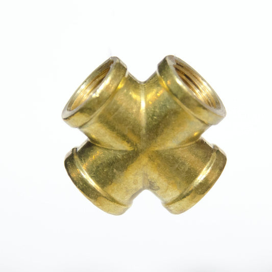 3/8 Female Npt 4 Way Cross Brass Pipe Fitting Vacuum Fuel Air Water Oil Gas