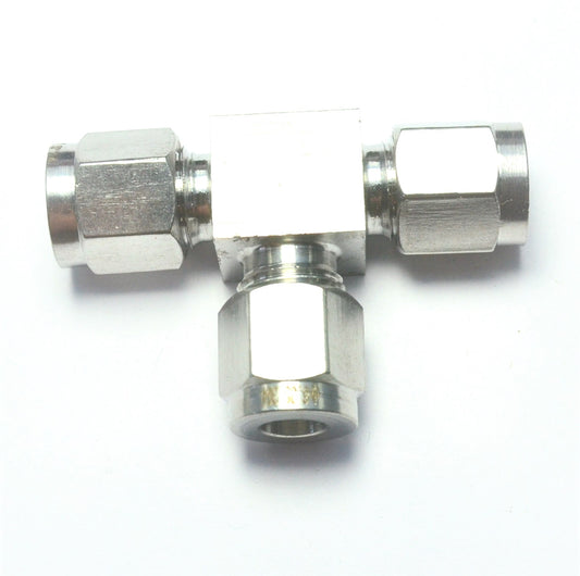 1/4" OD Tube Steel Stainless Twin Ferrule Tee Union Fitting Air Gas Water