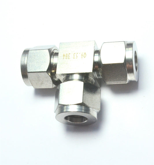 3/8" OD Tube Steel Stainless Twin Ferrule Tee Union Fitting Air Gas Water