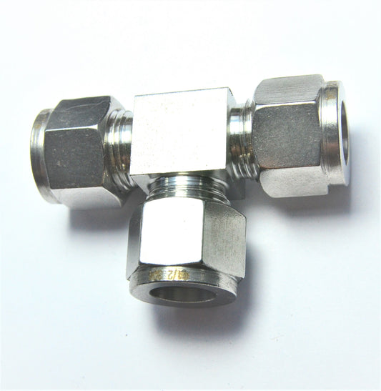 1/2" OD Tube Steel Stainless Twin Ferrule Tee Union Fitting Air Gas Water